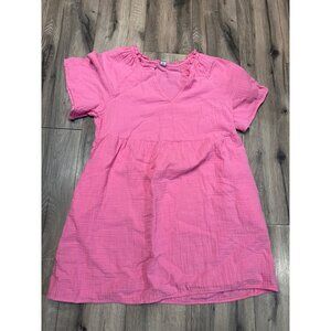 Old Navy Pink Cotton Crinkle Gauze Short-Sleeve V Neck Tiered Dress L Pockets